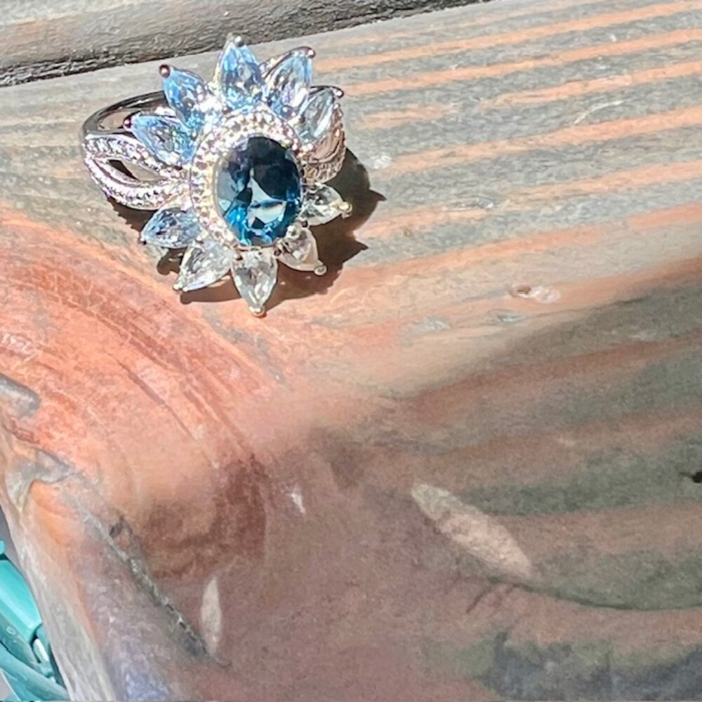 London Blue Topaz with Sky Blue Topaz Sterling Silver Birthday Ring Size 6,